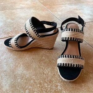 Old Navy Black and Tan Wedge Sandals